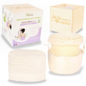 Kit carrés démaquillants coton bio et filet de lavage boite en bois